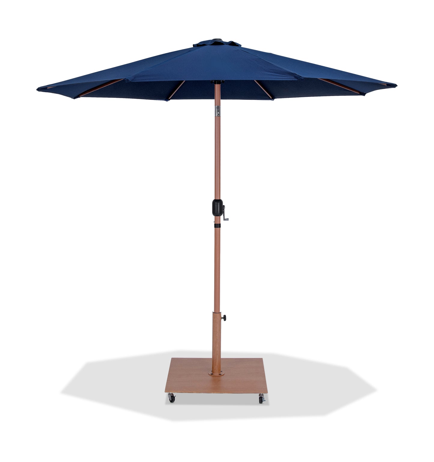 farrah navy fabric / teak aluminum patio umbrella with base sets