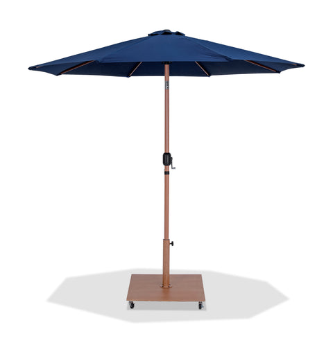 Farrah Navy Fabric / Teak Aluminum Patio Umbrella with Base Sets
