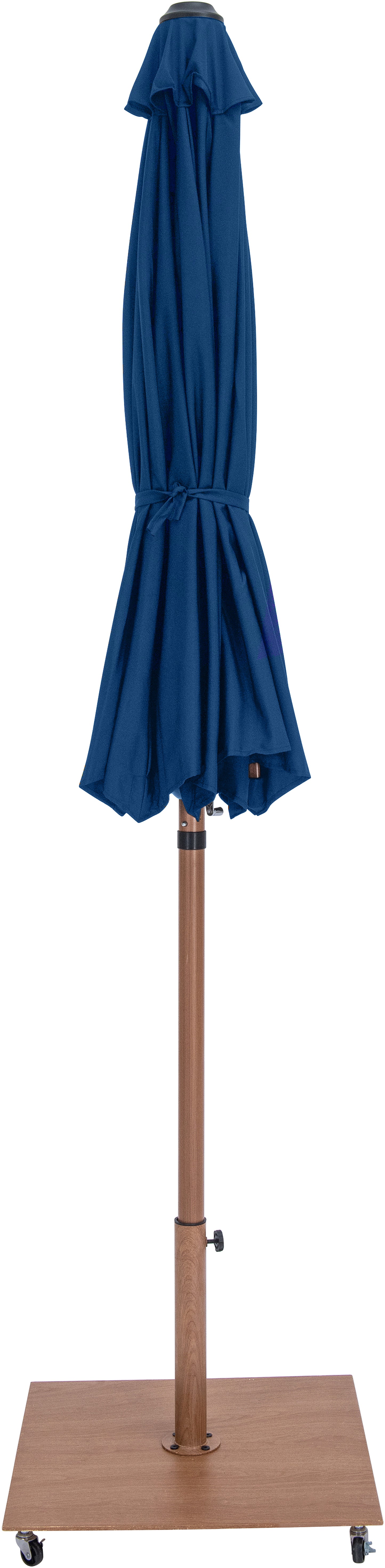 farrah navy fabric / teak aluminum patio umbrella with base sets