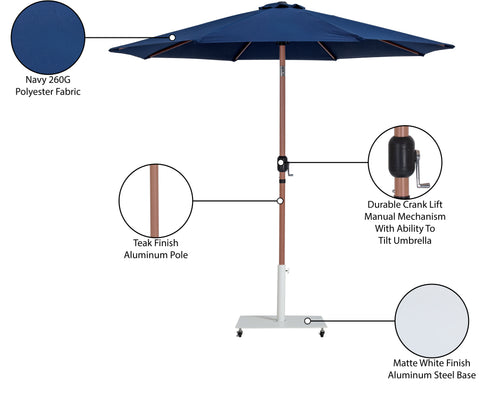 Arden Navy Water Resistant Fabric And Aluminum Patio Umbrella with Base Set (Style 3)