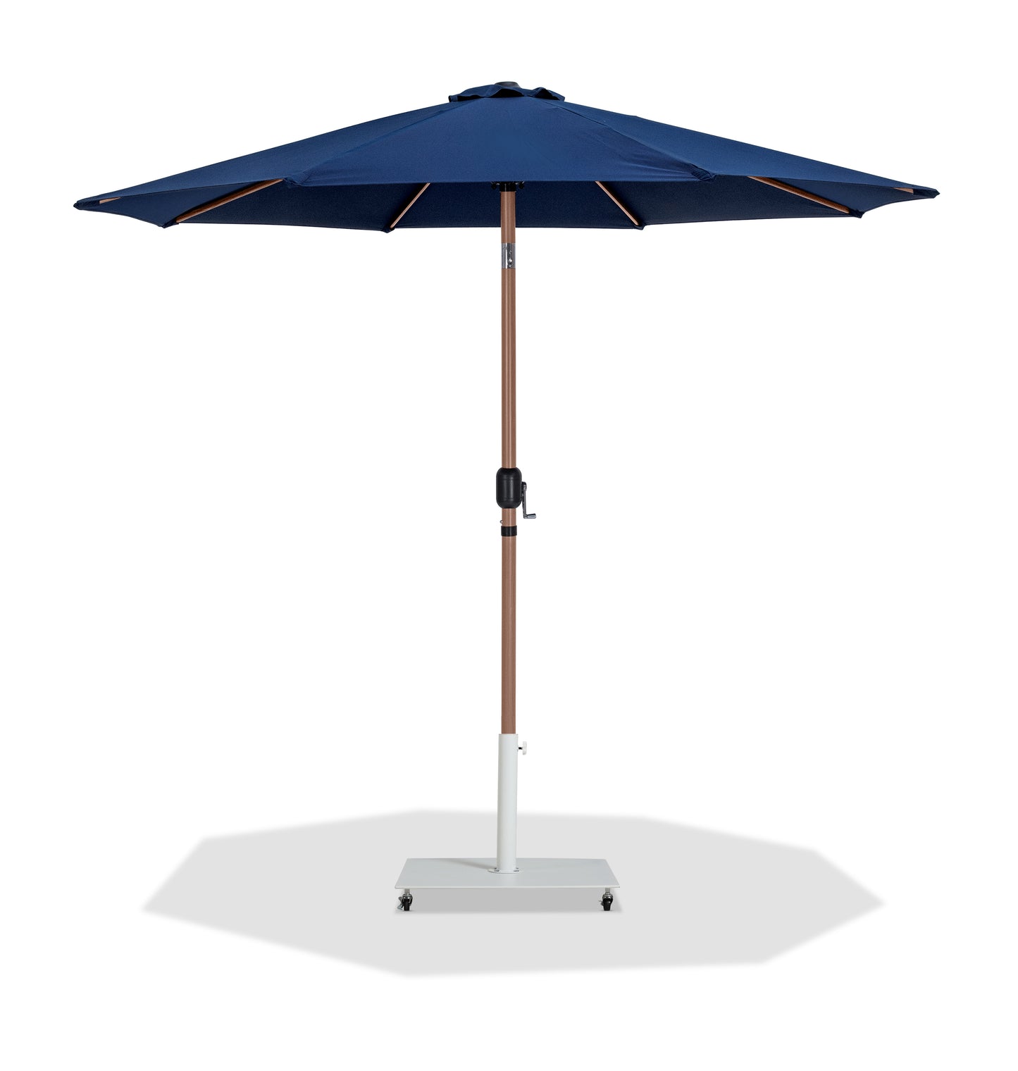 farrah navy fabric / matte white aluminum patio umbrella with base sets