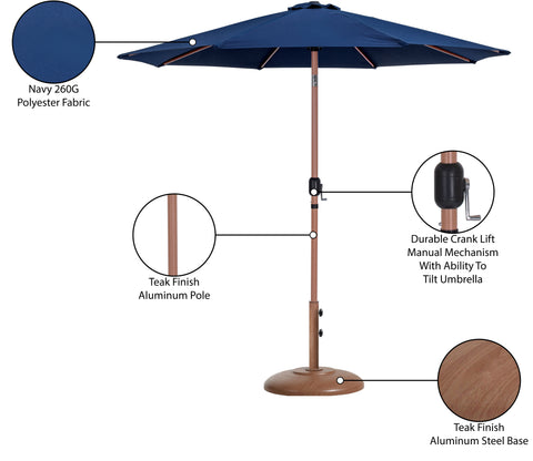 Arden Navy Water Resistant Fabric And Aluminum Patio Umbrella with Base Set (Style 5)