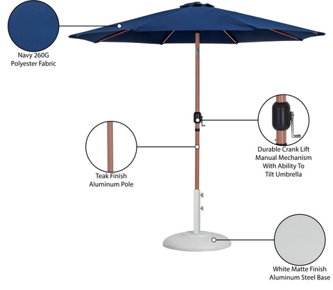 Arden Navy Water Resistant Fabric And Aluminum Patio Umbrella with Base Set (Style 6)