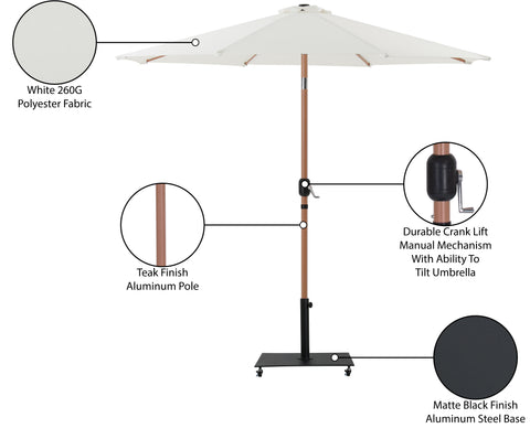 Arden White Water Resistant Fabric And Aluminum Patio Umbrella with Base Set