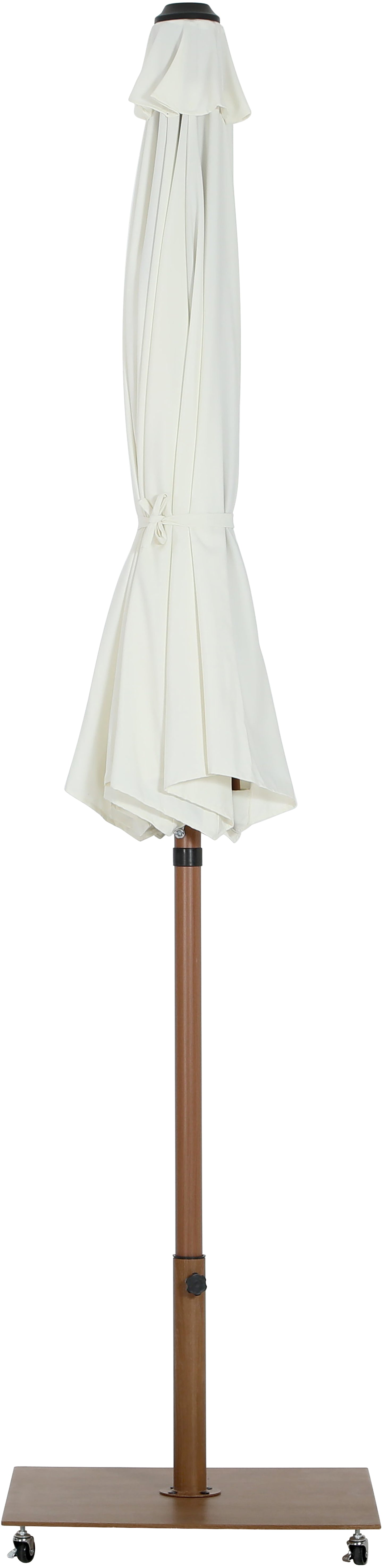 farrah white fabric / teak aluminum patio umbrella with base sets