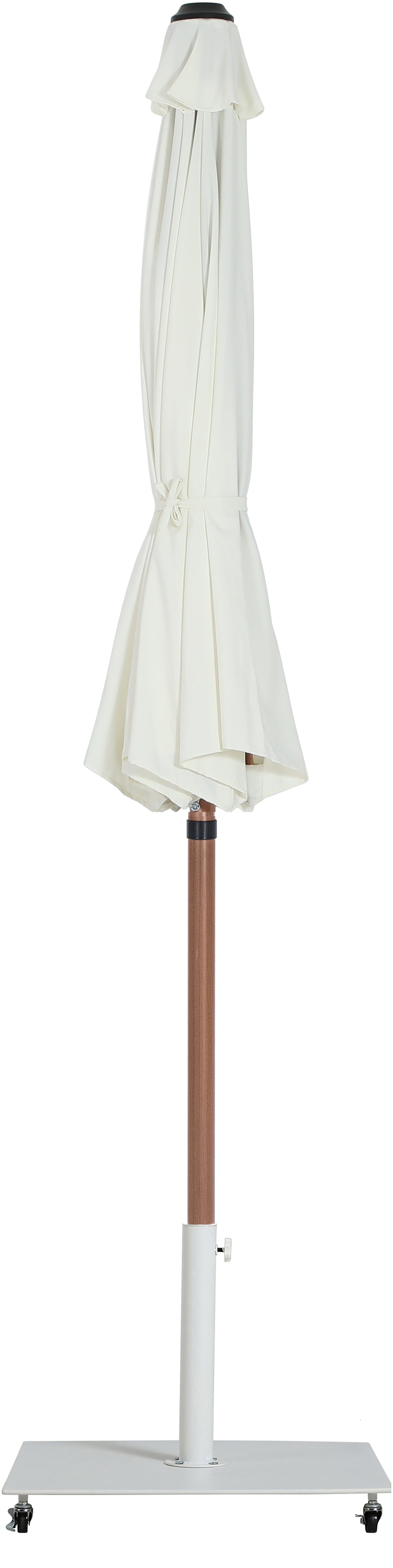 farrah white fabric / matte white aluminum patio umbrella with base sets