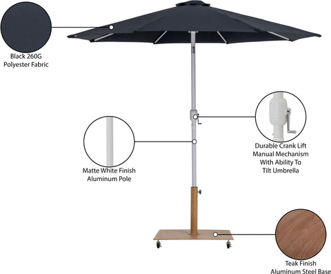 Arden Black Water Resistant Fabric And Aluminum Patio Umbrella with Base Set (Style 8)