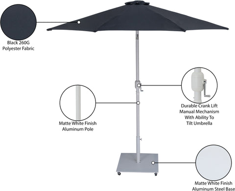 Arden Black Water Resistant Fabric And Aluminum Patio Umbrella with Base Set (Style 9)