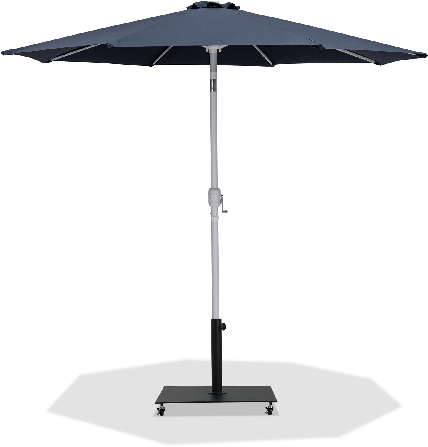 farrah grey fabric / matte black aluminum patio umbrella with base sets