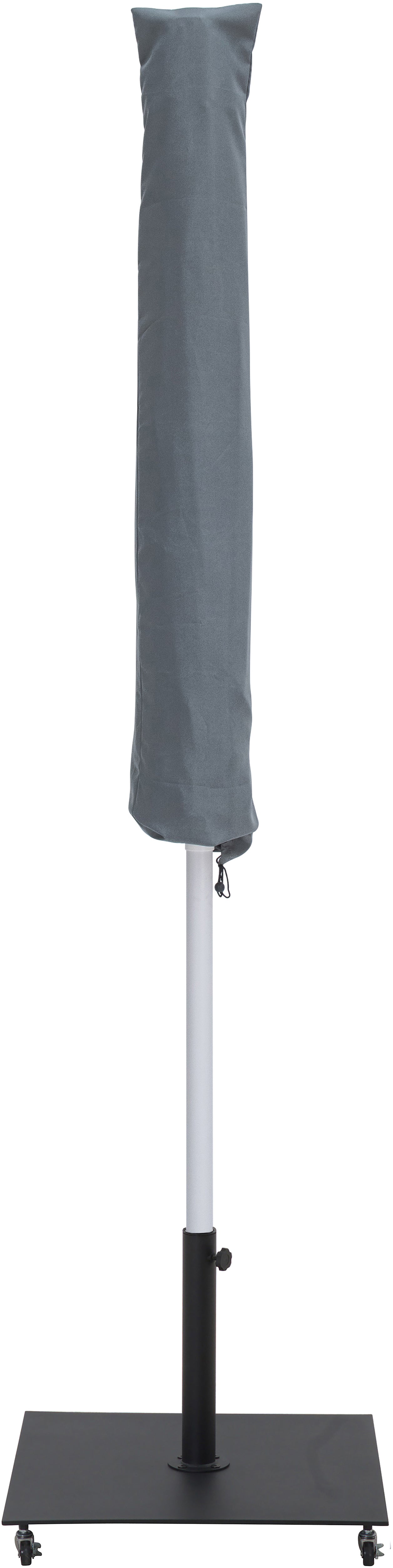 farrah grey fabric / matte black aluminum patio umbrella with base sets