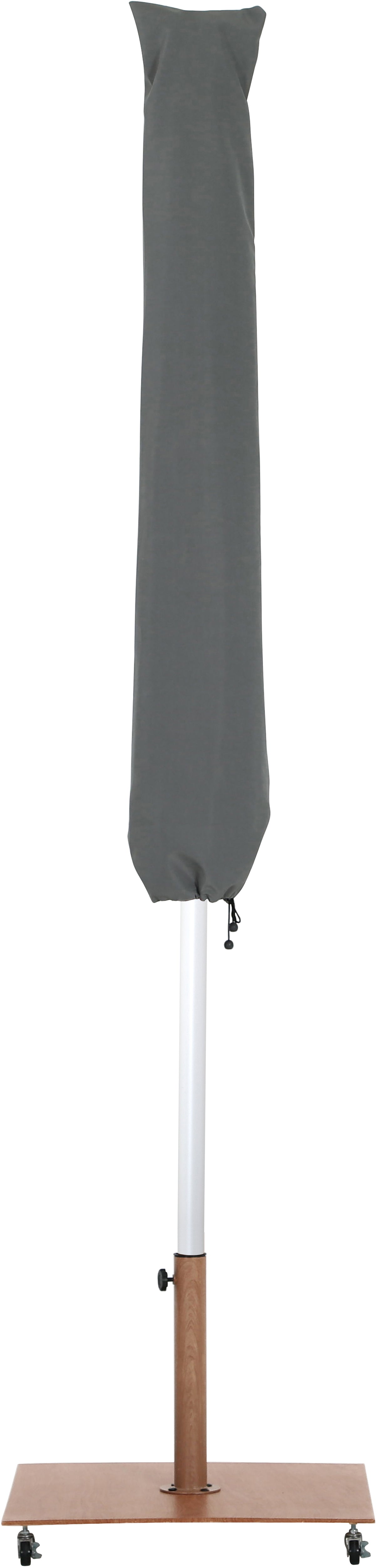 farrah grey fabric / teak aluminum patio umbrella with base sets