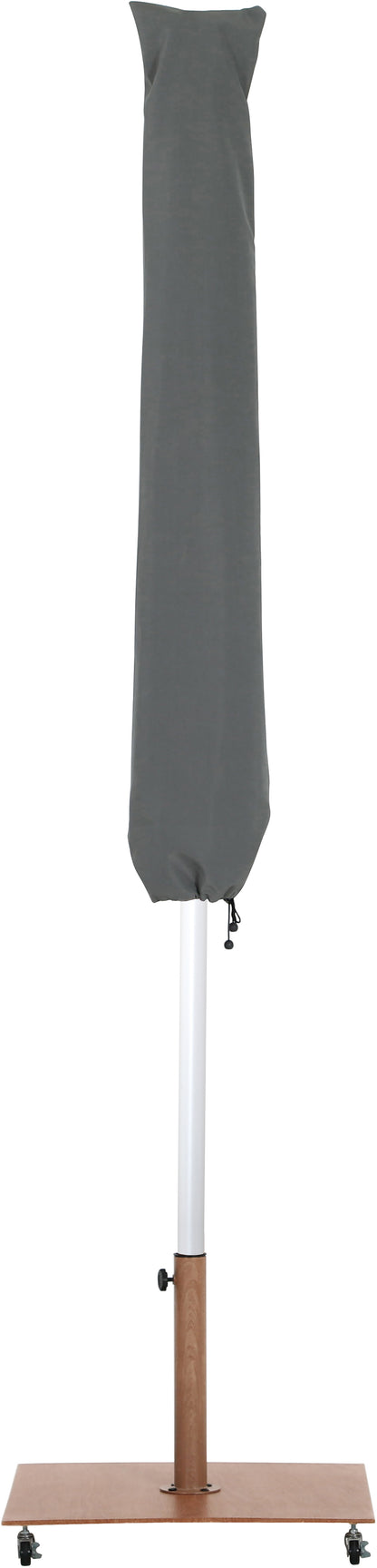 Farrah Grey Fabric / Teak Aluminum Patio Umbrella with Base Sets