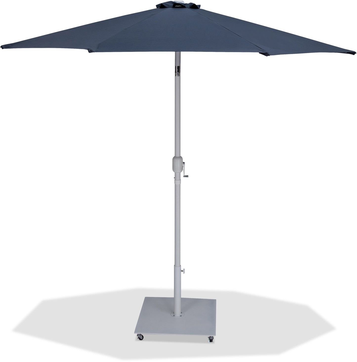 farrah grey fabric / matte white aluminum patio umbrella with base sets