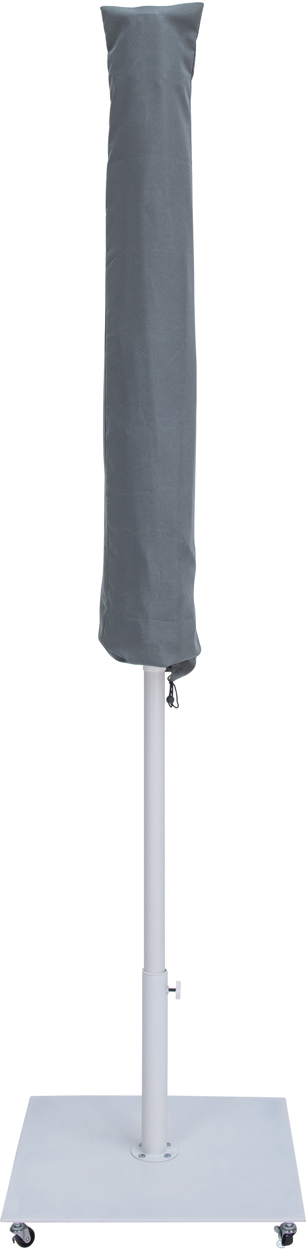 farrah grey fabric / matte white aluminum patio umbrella with base sets