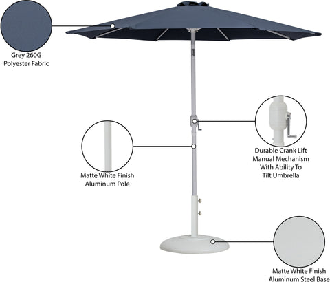 Arden Grey Water Resistant Fabric And Aluminum Patio Umbrella with Base Set (Style 6)