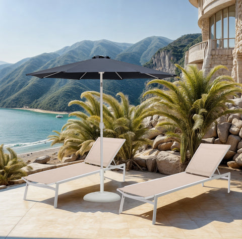 Arden Grey Water Resistant Fabric And Aluminum Patio Umbrella with Base Set (Style 6)