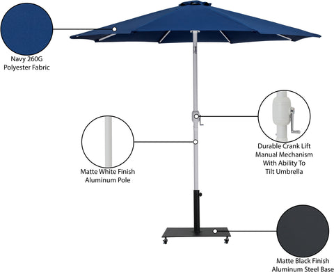 Arden Navy Water Resistant Fabric And Aluminum Patio Umbrella with Base Set (Style 7)
