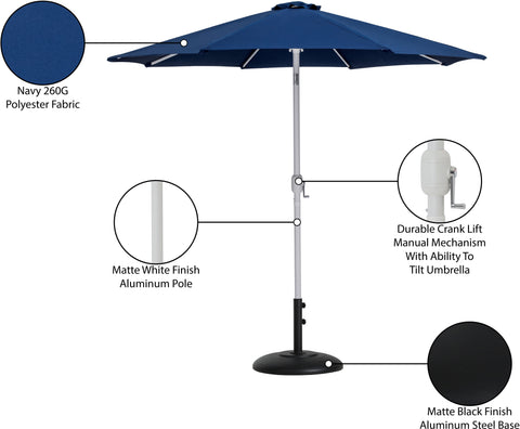 Arden Navy Water Resistant Fabric And Aluminum Patio Umbrella with Base Set (Style 10)