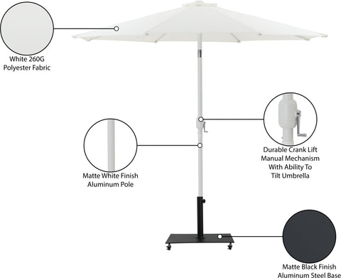 Arden White Water Resistant Fabric And Aluminum Patio Umbrella with Base Set (Style 7)