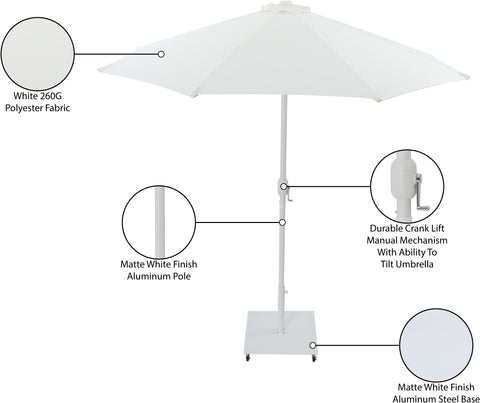 Arden White Water Resistant Fabric And Aluminum Patio Umbrella with Base Set (Style 9)