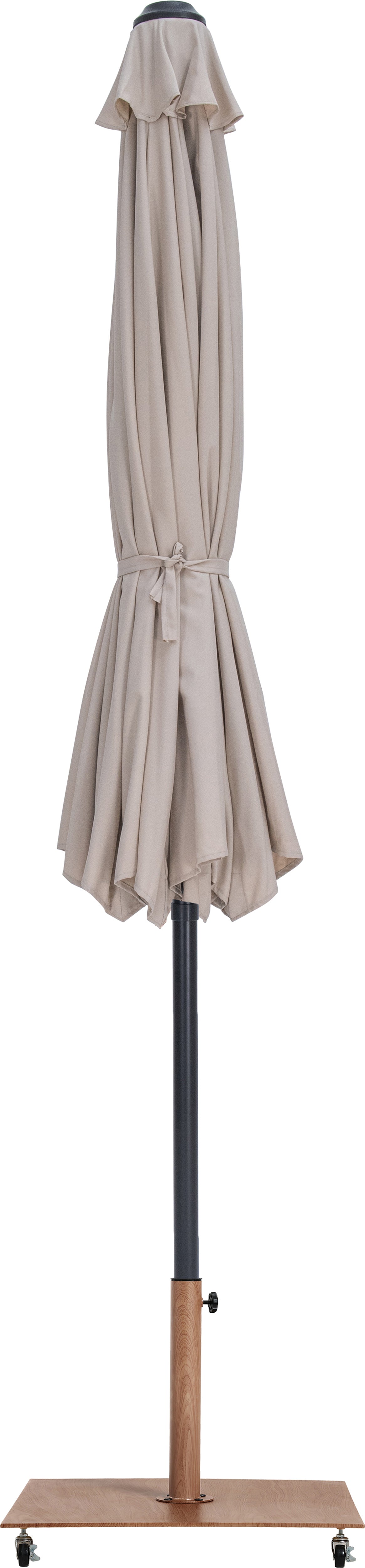 farrah beige fabric / teak aluminum patio umbrella with base sets