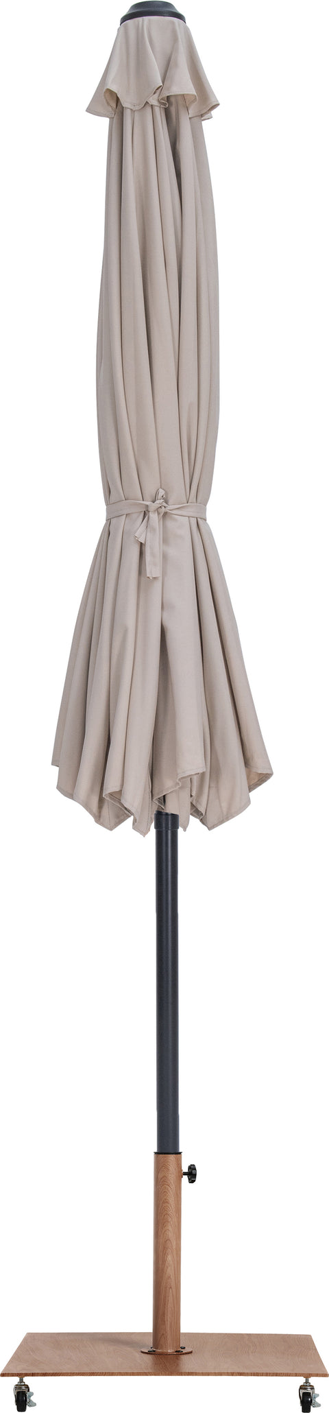 Farrah Beige Fabric / Teak Aluminum Patio Umbrella with Base Sets