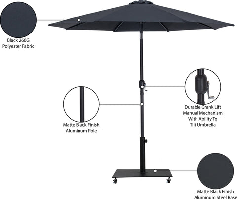 Arden Black Water Resistant Fabric And Aluminum Patio Umbrella with Base Set (Style 13)
