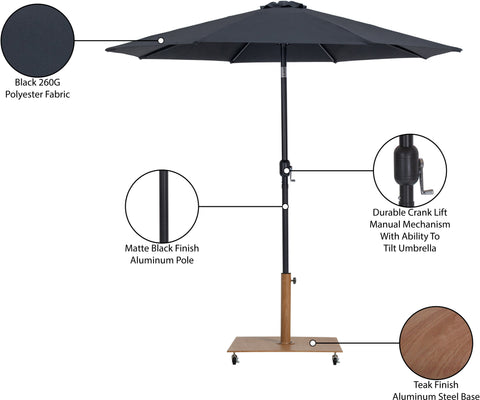 Arden Black Water Resistant Fabric And Aluminum Patio Umbrella with Base Set (Style 14)