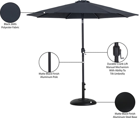 Arden Black Water Resistant Fabric And Aluminum Patio Umbrella with Base Set (Style 16)