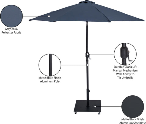 Arden Grey Water Resistant Fabric And Aluminum Patio Umbrella with Base Set (Style 7)