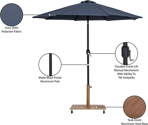 Arden Grey Water Resistant Fabric And Aluminum Patio Umbrella with Base Set (Style 8)