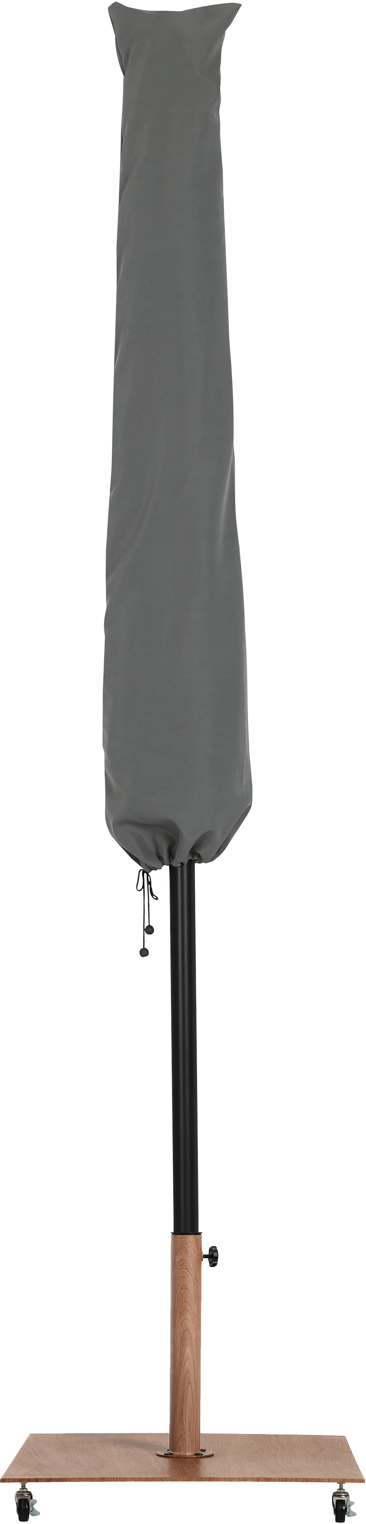 farrah grey fabric / teak aluminum patio umbrella with base sets