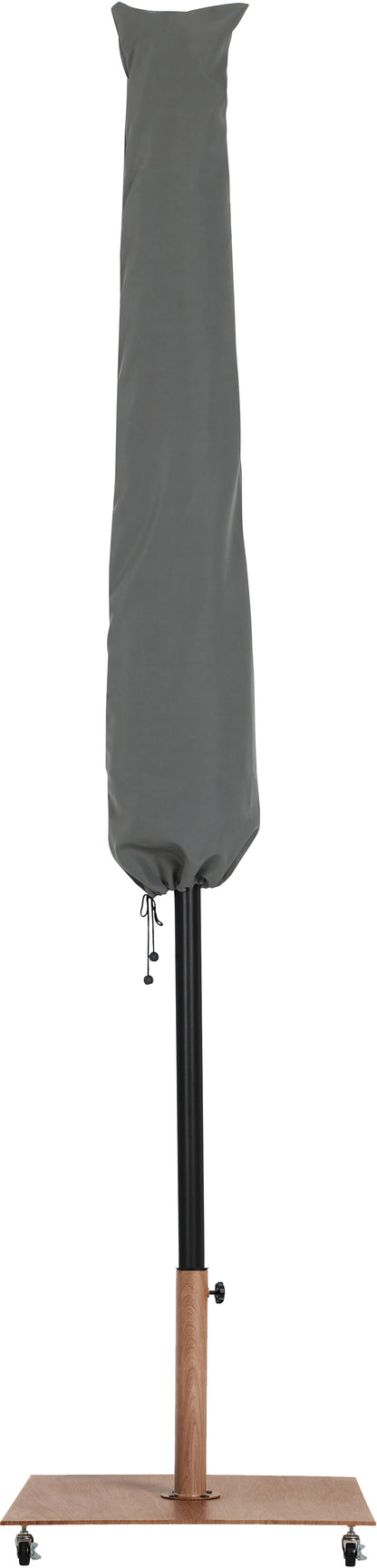 Farrah Grey Fabric / Teak Aluminum Patio Umbrella with Base Sets