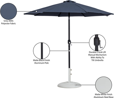Arden Grey Water Resistant Fabric And Aluminum Patio Umbrella with Base Set (Style 12)