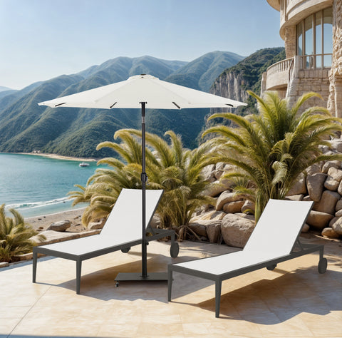 Arden White Water Resistant Fabric And Aluminum Patio Umbrella with Base Set (Style 13)