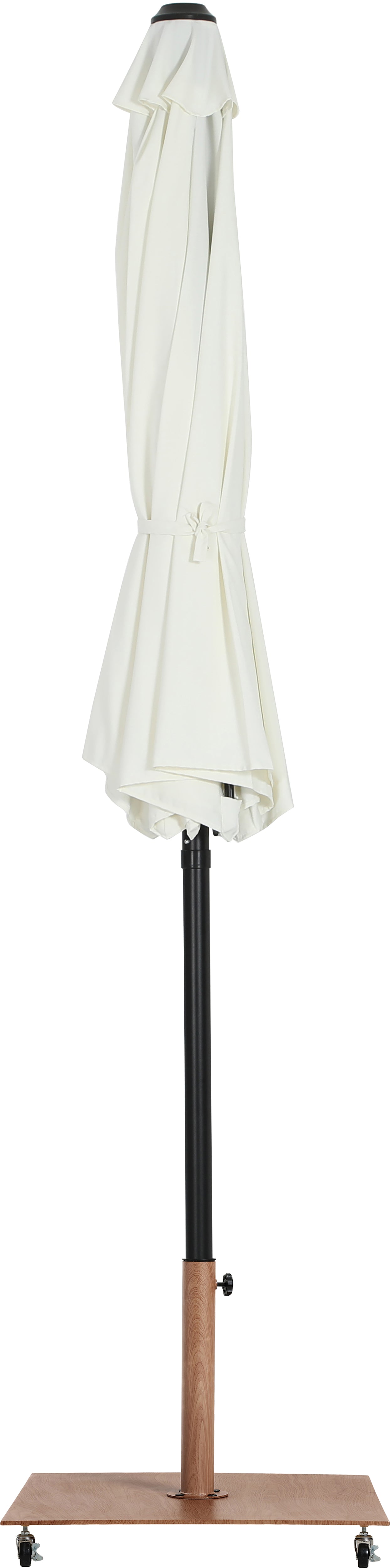 farrah white fabric / teak aluminum patio umbrella with base sets