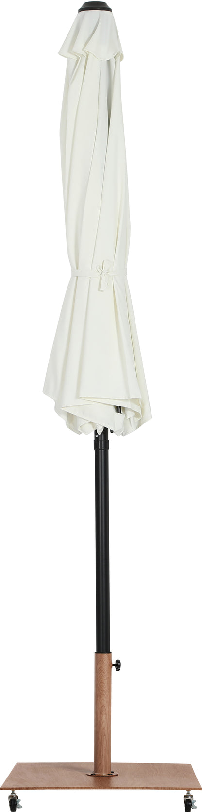 Farrah White Fabric / Teak Aluminum Patio Umbrella with Base Sets