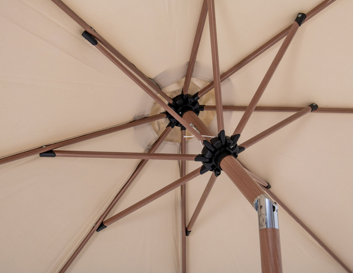 simba beige fabric with cream piping / matte black aluminum patio umbrella with base sets