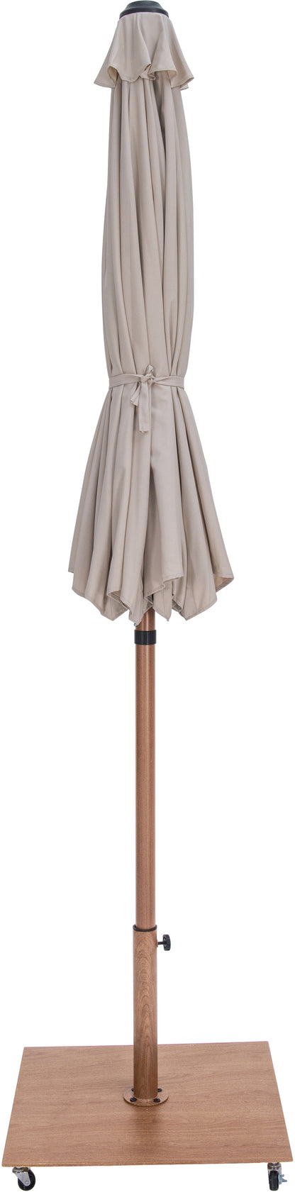 Simba Beige Fabric With Cream Piping / Teak Aluminum Patio Umbrella with Base Sets