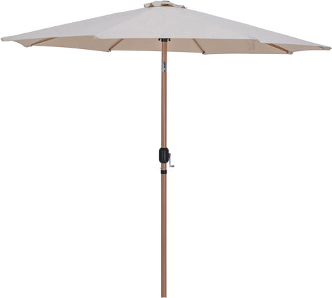 Simba Beige Fabric With Cream Piping / Teak Aluminum Patio Umbrella with Base Sets