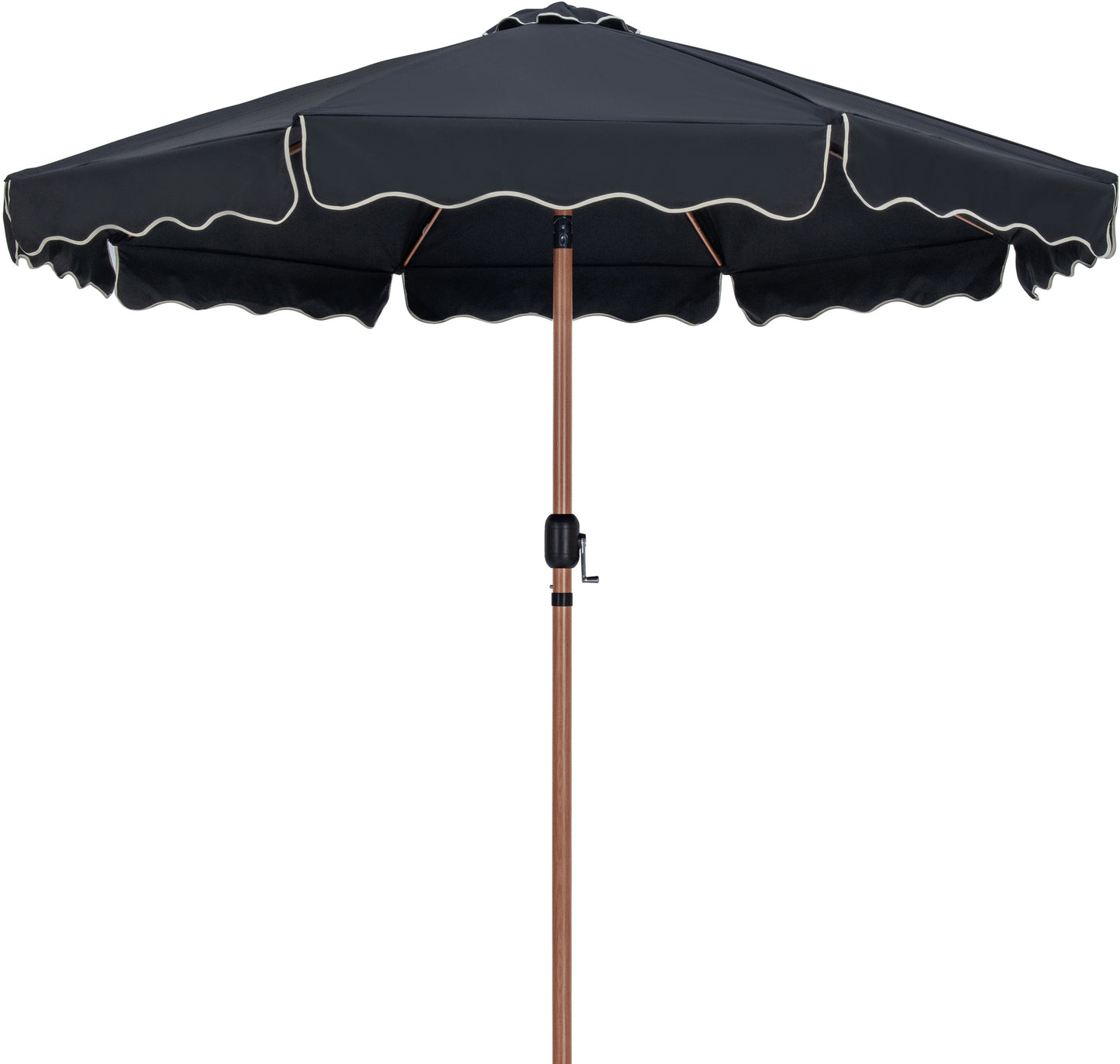 simba black fabric with cream piping / matte black aluminum patio umbrella with base sets