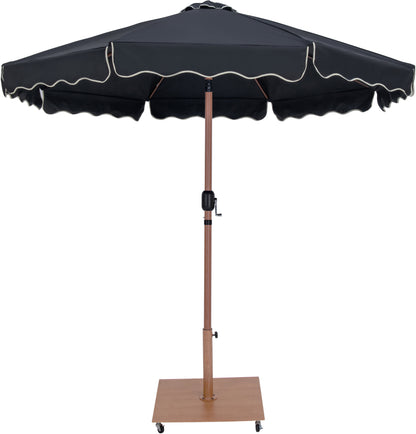 Simba Black Fabric With Cream Piping / Teak Aluminum Patio Umbrella with Base Sets