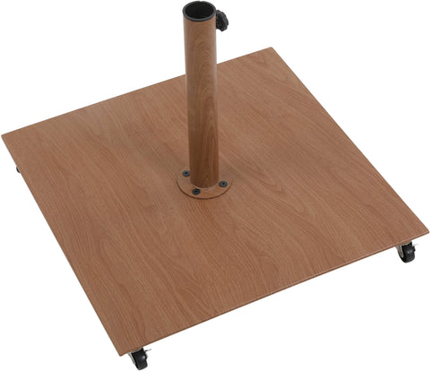 Simba Black Fabric With Cream Piping / Teak Aluminum Patio Umbrella with Base Sets