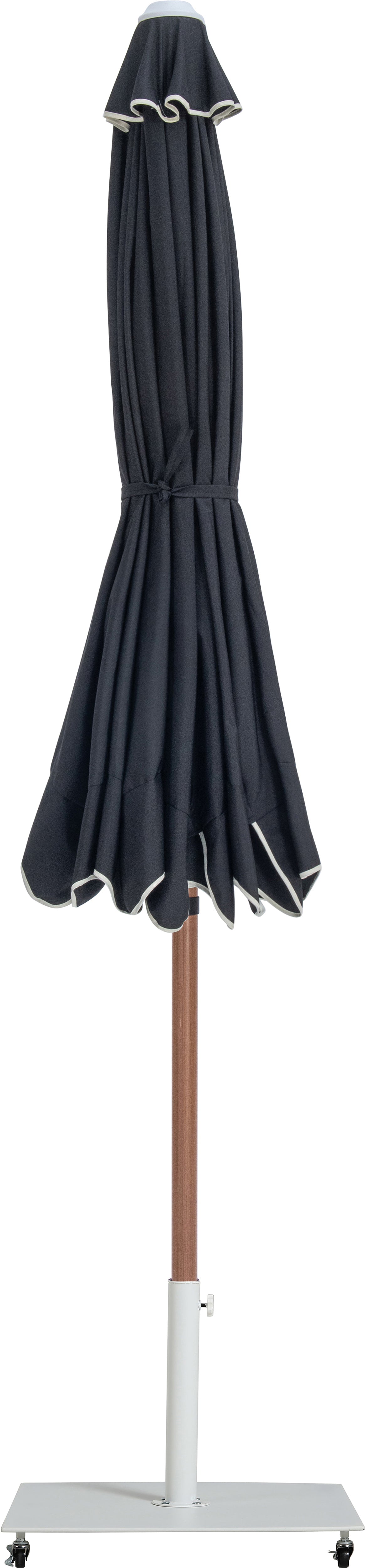 simba black fabric with cream piping / matte white aluminum patio umbrella with base sets