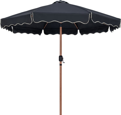 Simba Black Fabric With Cream Piping / Matte White Aluminum Patio Umbrella with Base Sets