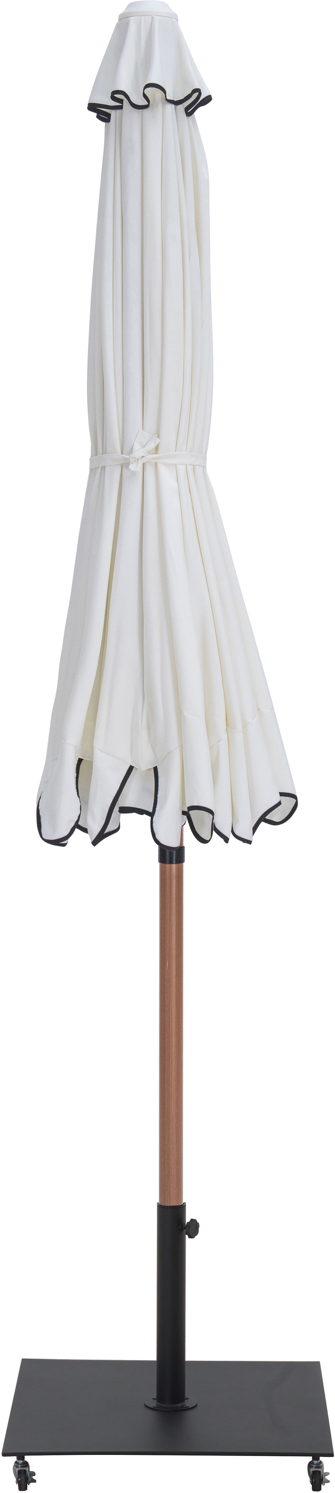 simba white fabric with black piping / matte black aluminum patio umbrella with base sets