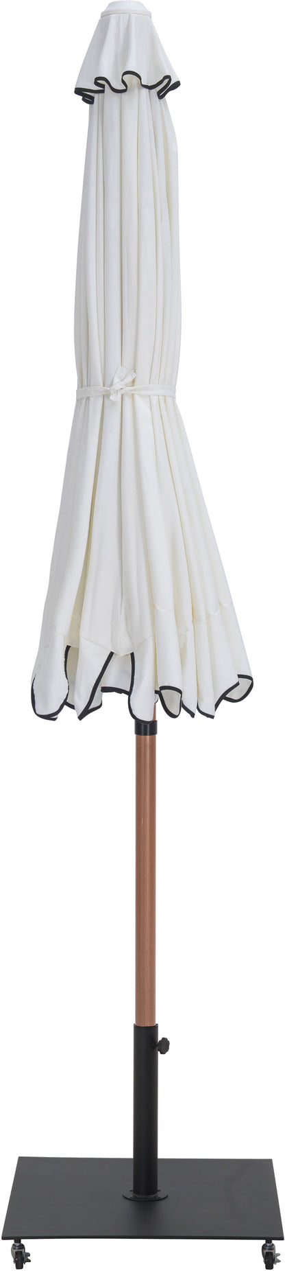 Simba White Fabric With Black Piping / Matte Black Aluminum Patio Umbrella with Base Sets