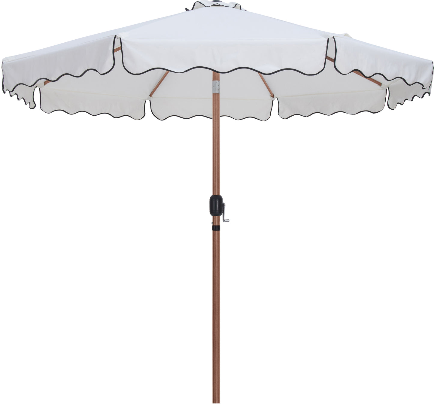 simba white fabric with black piping / matte black aluminum patio umbrella with base sets