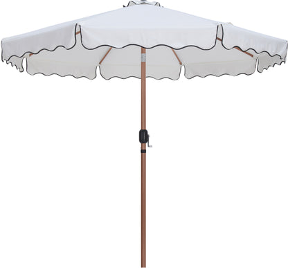 Simba White Fabric With Black Piping / Matte Black Aluminum Patio Umbrella with Base Sets