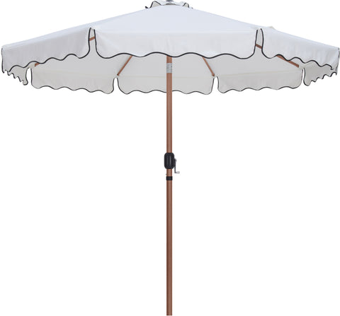 Simba White Fabric With Black Piping / Matte Black Aluminum Patio Umbrella with Base Sets